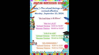 🗓️✨Anupam Montessori School  Revised Bell Schedule  Effective From 230924✨🗓️school timetable [upl. by Ellerd]