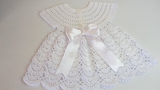 VESTIDO ELEGANTE A CROCHET PASO A PASO  TEJIDO SENCILLO Y FÁCIL DE REALIZAR  0 A 3 MESES [upl. by Broeker]