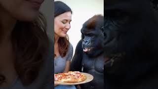 Beauty and orangutan eating pizza together [upl. by Leruj]