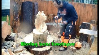 chainsaw carving a waving bear [upl. by Gnahk]