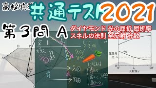 高校物理 共通テスト 2021 第３問A 解説 ダイヤモンド 光の屈折 屈折率 スネルの法則 全反射 分散 センター試験 [upl. by Arola625]