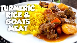 HOW TO COOK GOATS MEAT AND TURMERIC RICE MUTTON AND RICE FOR LUNCH Lets cook Together [upl. by Oicul]