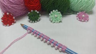 Super easy woolen flower making idea with pencil hand embroidery flowers its so beautiful [upl. by Naraj]