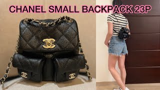 CHANEL 23P SMALL BACKPACK what fits inside  how to wear it  modshots [upl. by Sivar428]