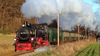 Rasender Roland im Winter 2014 Insel Rügen mit 99 1782 und 99 4801 Rügensche Bäderbahn RüBB VIIK [upl. by Gib]