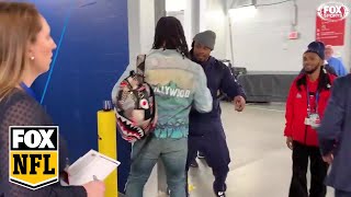 Todd Gurley runs into Marshawn Lynch on his way to Super Bowl LIII postgame press room  FOX NFL [upl. by Enner]