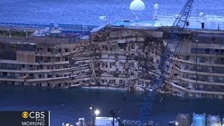 Costa Concordia now upright [upl. by Boonie]