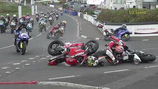 Davey Todd amp Adam McClean Crash on 1st Lap of NW200 Supersport Race  9th May 2024 [upl. by Ahkos]