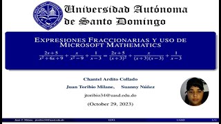 EXPRESIONES FRACCIONARIAS Y USO DE MICROSOFT MATHEMATICS  Matemática Básica [upl. by Nelaf]