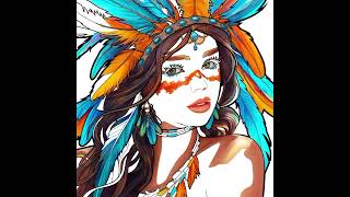 A woman wearing a headdress adorned with blue gemstones and vibrant feathers feather jewelry art [upl. by Nnaerb740]