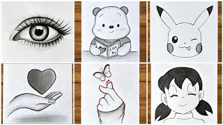 6 Easy drawing ideas that anyone can do  Easy drawings step by step  Pencil sketch drawing [upl. by Nylidnarb]