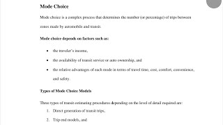 هندسة النقل mode choice مقدمة [upl. by Burhans508]