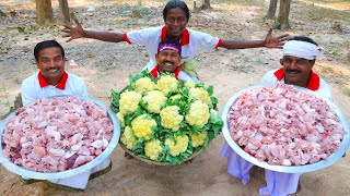 Jamaibabu special Fulkopi amp Potato curry with famous Chicken Curry cooking for village people [upl. by Eniger]