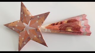 Sternschnuppe aus Geld falten  Sternschnuppe aus Geldscheinen falten origami weihnachten [upl. by Initsed]