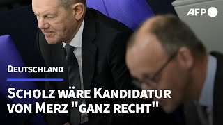 Scholz wäre Kanzlerkandidatur von Merz quotganz rechtquot  AFP [upl. by Kirwin816]