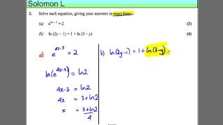 Core 3  Logarithms amp Exponentials  Solomon Paper L  Q2 [upl. by Nosreffej]