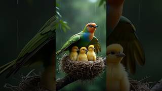 Bluethroated beeeaters guard baby birds with their wings in the rain cute animals funny [upl. by Pickard]