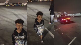 BlueFace Getting Off Jet With Son Late Night [upl. by Vitkun]