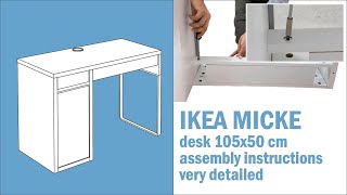 IKEA MICKE desk 105x50 cm assembly instructions  very detailed [upl. by Lanie82]