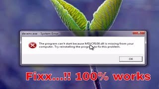 How to msvcr100dll is Missing \u00100 Working  Windows 1087 2017 Tutorial [upl. by Halludba964]