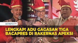 FULL Pidato Adu Gagasan Ganjar Anies dan Prabowo di Rakernas Apeksi 2023 [upl. by Epolenep363]