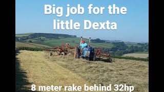 Fordson Dexta raking haylage with Fella Ts800 2 rotor rake [upl. by Aihsenad438]