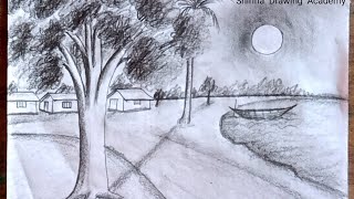 How to draw scenery step by step  Scenery drawing  Pencil drawing [upl. by Maurili724]