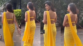 Divya Agarwal hot back in yellow saree at promotional event 🔥 [upl. by Notsa962]