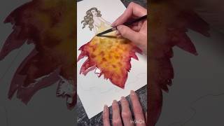 Fiery gold and red leaf gown dressdesign watercolor relaxingmusic painting natureinspired fall [upl. by Annahgiel]