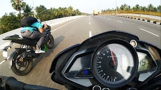 Yamaha R15 VS Pulsar NS 200  Drag Race  Highway Battle  Topspeed 157 KMH [upl. by Osmund]