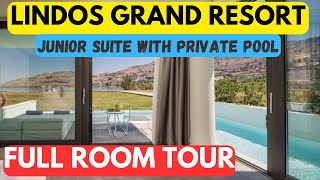 FULL ROOM TOUR LINDOS GRAND RESORT HOTEL AND SPA  DELUXE JUNIOR SUITE PRIVATE POOL AND SEA VIEW [upl. by Derfla]