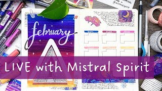 February Bullet Journal Setup Sunset  Cabin in the Woods  LIVE IG Workshop with Mistral Spirit [upl. by Ressay]