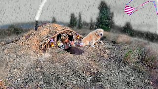 SURVIVING extreme weather Building SHELTER underground BUSHCRAFT Camping in the rain [upl. by Ylimme]