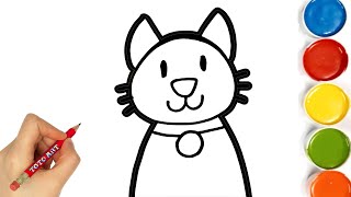 How to draw Cute Cat Colouring for Kids amp Toddlers Draw Paint and Learn  Toto Art [upl. by Nnylecyoj]