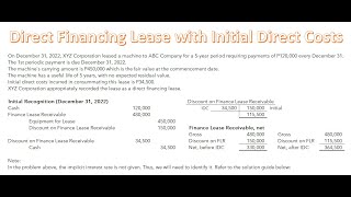 Direct Financing Lease with Initial Direct Costs [upl. by Hellene]