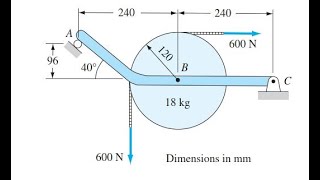 450 The homogeneous 18kg pulley is attached to the bar ABC with a pin at B The mass of statics [upl. by Akered]