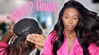 Flip Over Quick Weave With Minimum Leave Out and Bombshell Curls [upl. by Ahsiuq501]