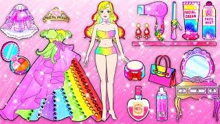 🐾paper Diy🐾 From Nerd Barbie to Beauty Rainbow Girl Rapunzel Makeover Hair  Woa Doll Channel [upl. by Meeka]