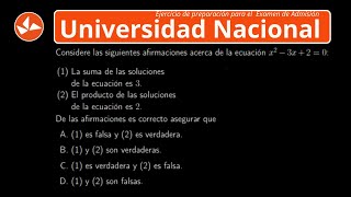 Examen Universidad Nacional  2024 Ejercicio tipo Examen de Admisión UNAL  Ecuación segundo grado [upl. by Vudimir]