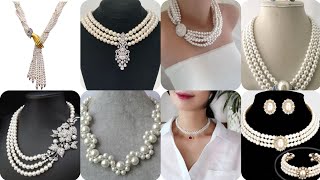 Pearl and beads Necklace DesignsWhite Pearl Necklace Designs Round Pearl Jewelry Designs [upl. by Lirret]