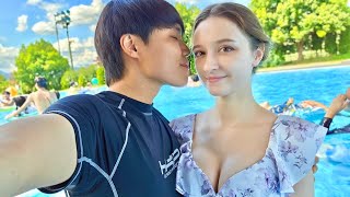 Couples Pool Date in Tokyo Japan enormous lazy river Japanese British Couple [upl. by Rutger376]