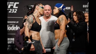 Cris Cyborg vs Amanda Nunes UFC 232 WeighIn Staredown  MMA Fighting [upl. by Brasca]