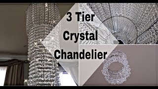 HOW TO MAKE A EASY 3 TIER GORGEOUS CRYSTAL CHANDELIER  HOMEWEDDING DECOR [upl. by Erina]