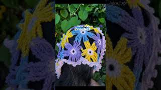 Crochet flower bandana tutorial for beginnerscute crochet idea [upl. by Ytirehc]