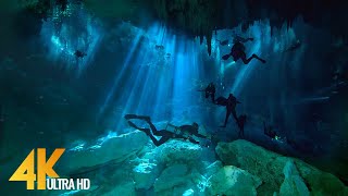 4K Cenotes Dive Relaxation Video  Mexican Underwater Caves  Incredible Underwater World  3 HOUR [upl. by Lamprey]