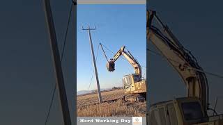 The Process Of Placing A Wire On A Pole From A Crane [upl. by Lasiaf]