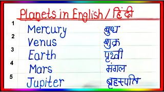 Planets Name in Hindi and English Graho ke naam Hindi mein  Planets nameग्रहों के नाम [upl. by Hsivat]