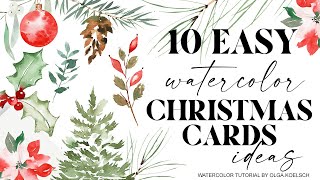 Easiest way to paint TEN watercolor Christmas cards for beginners [upl. by Keane592]