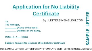 Application for No Liability Certificate  Sample Letter for Certificate of No Liability from Bank [upl. by Gladis]