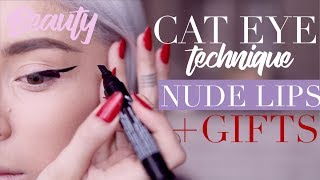 BEAUTY My Eyeliner Technique Nude Lipsticks  NotYourUsualGiveaway [upl. by Retseh]